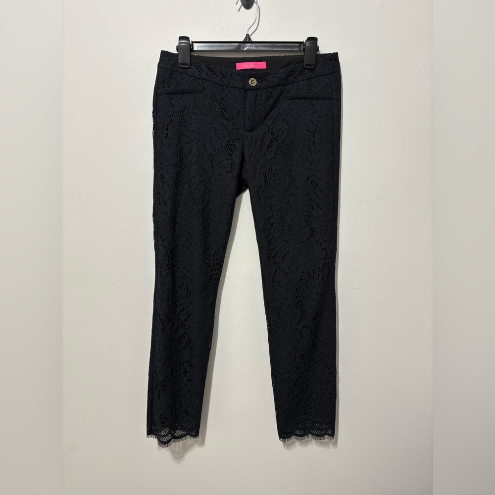 Lilly Pultizer Pants Womens 4 Black Kelly Lace Skinny Ankle Onyx